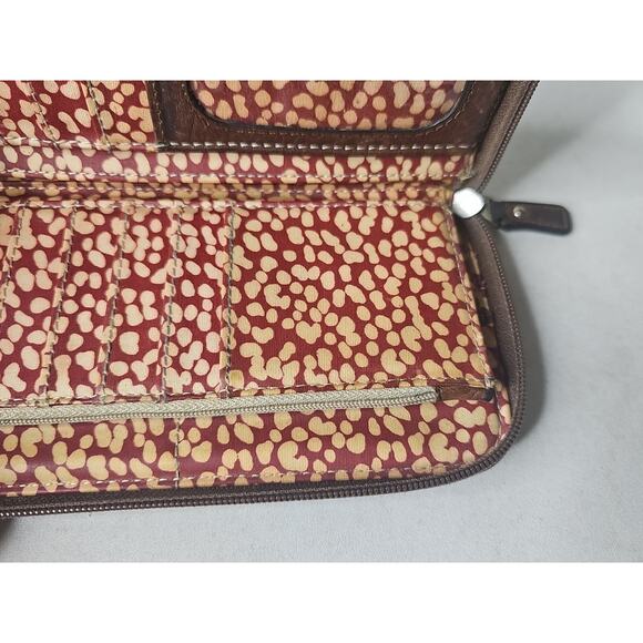 FOSSIL Key•Per Zip Around Wallet Clutch Fall Flowers Coated Canvas 8"x4" - Picture 11 of 15